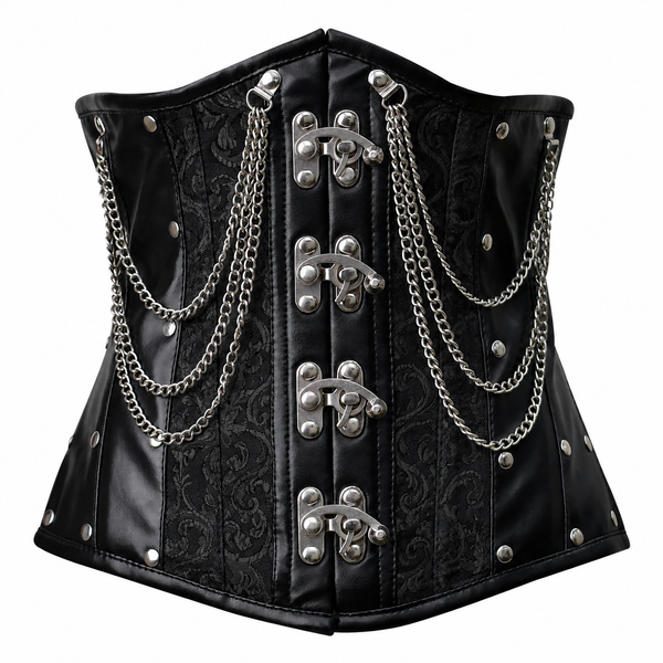Steel Boned Gothic Brocade Under bust Corset with Chains