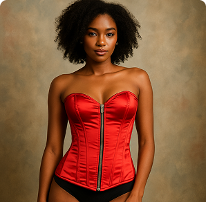 Handmade Red Satin Steel Boned OverBust Corset
