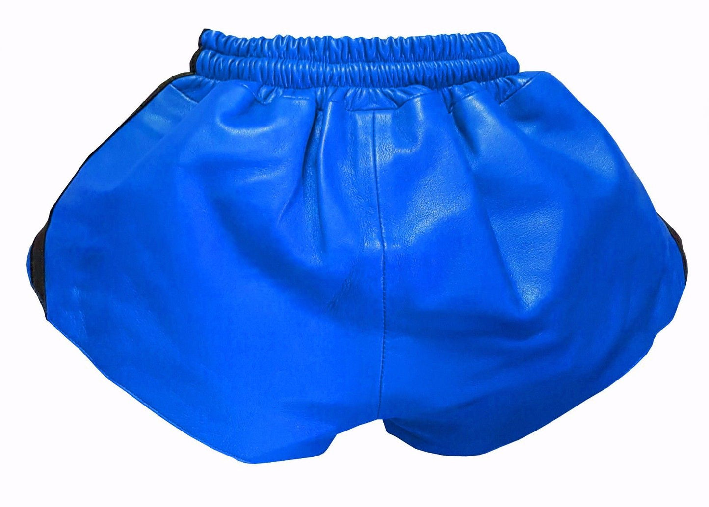 Men Blue Real Leather Shorts w/ Elastic Band