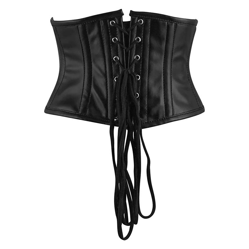 Black Faux Leather Steel Boned Mini Cincher Waist Trainer w/ Front Zipper