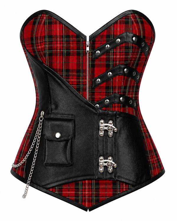 Red Plaid Punk Corset, Holiday Tartan Rebel Corset