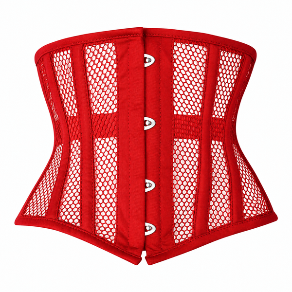 Handmade Red Cotton Mesh Steel Boned Mini Cincher Corset
