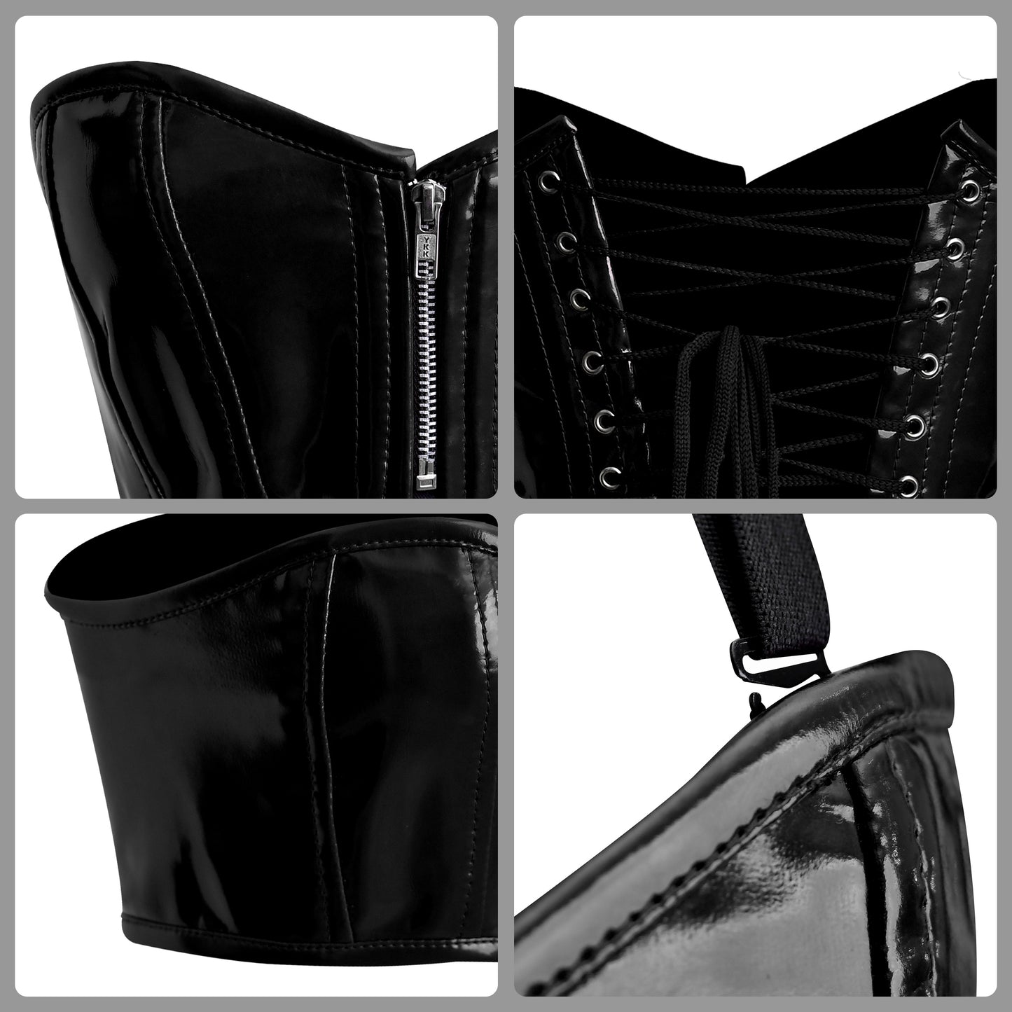 Handmade Y2k Black PVC Bustier Top w/Front Zipper