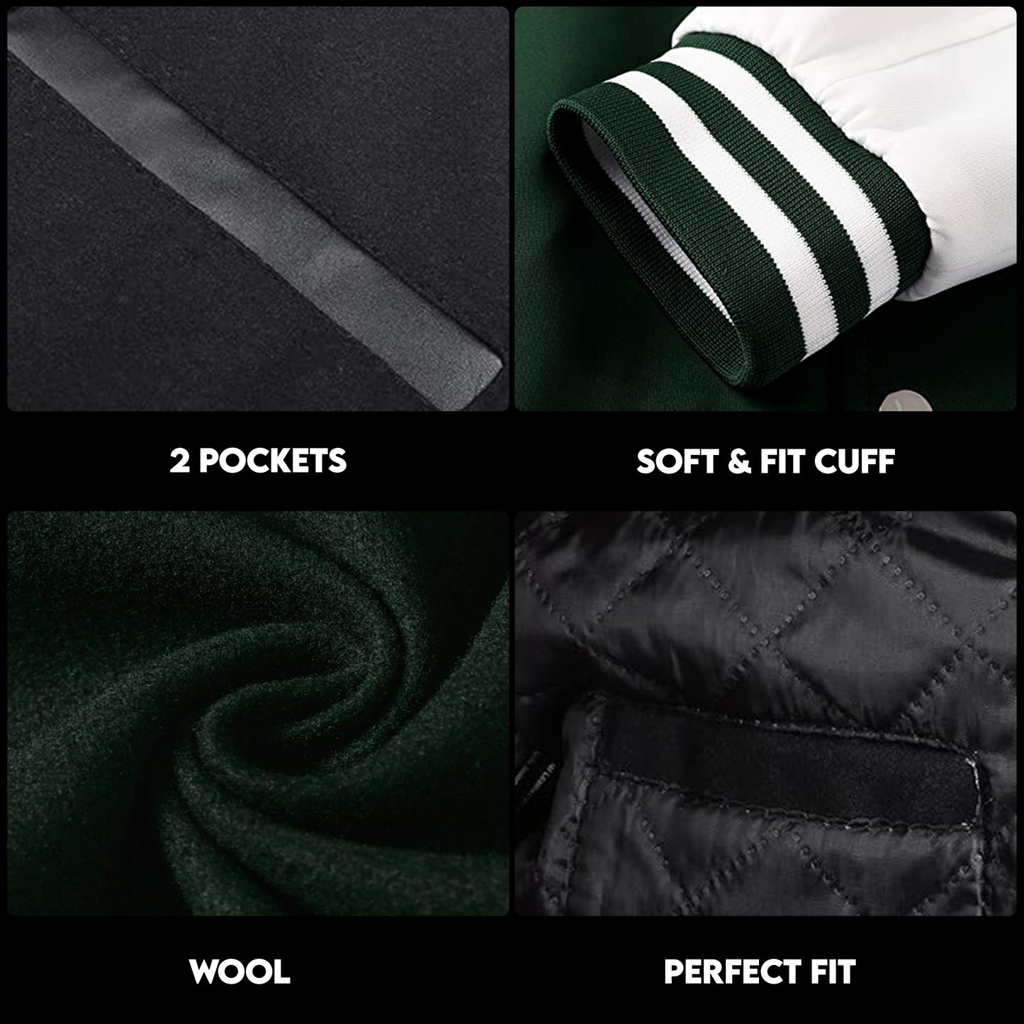 Varsity Baseball Jacket, Bomber Jacket with Real Leather Sleeves