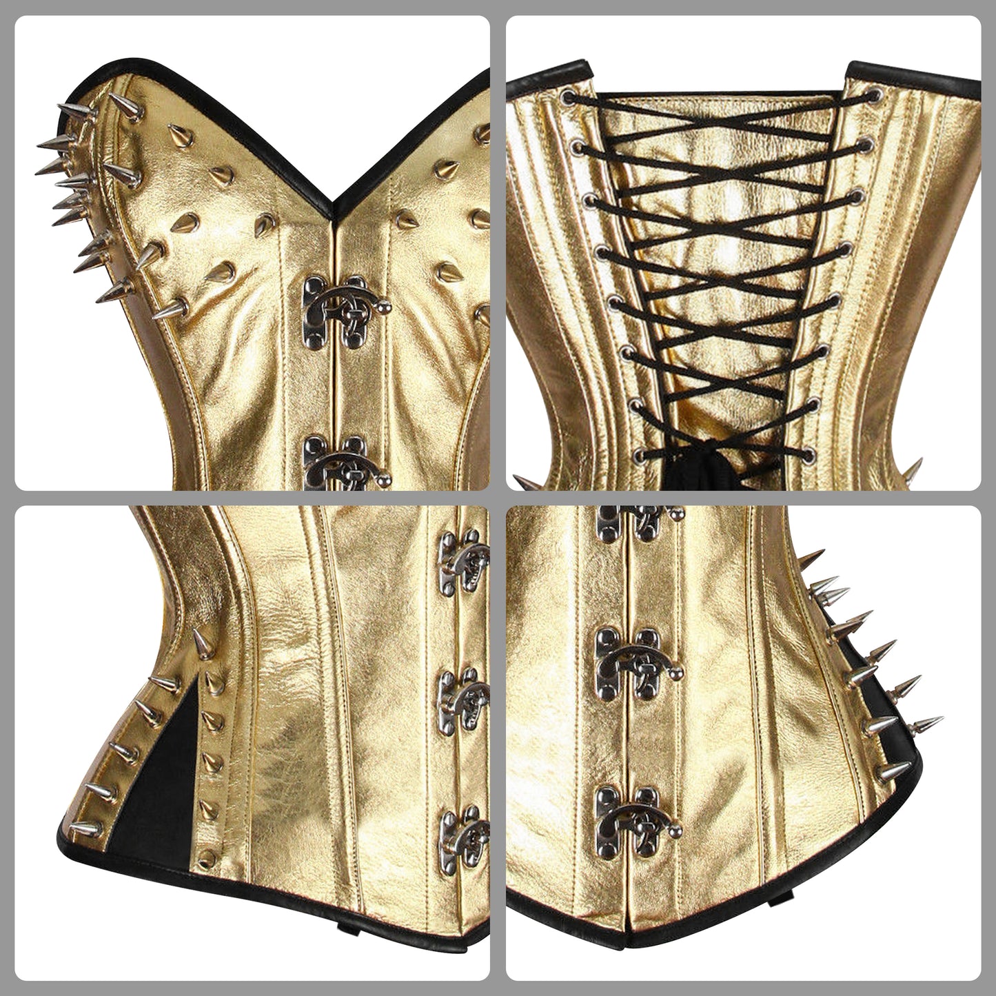 Gold Leather Steampunk Steel Boned Overbust Corset