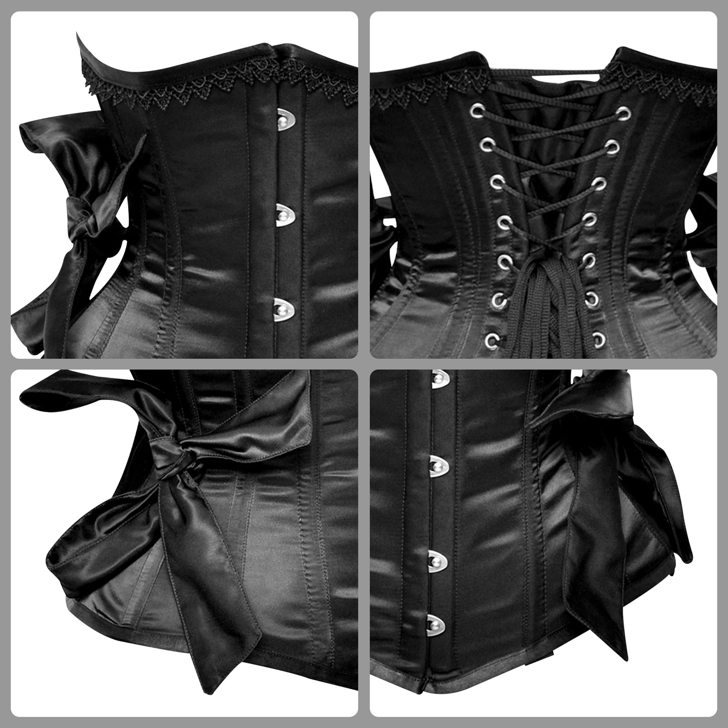 Black Satin Steel Boned Under bust Corset