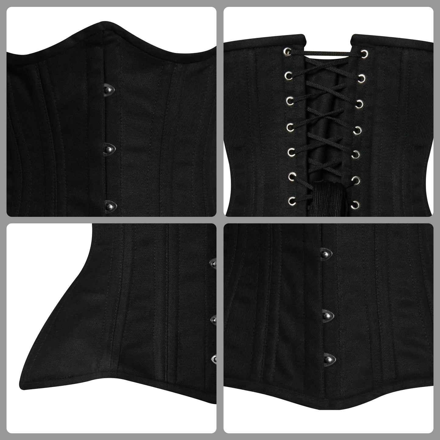 Handmade Black Cotton Underbust corset/Steel Boned Waist Training Corset