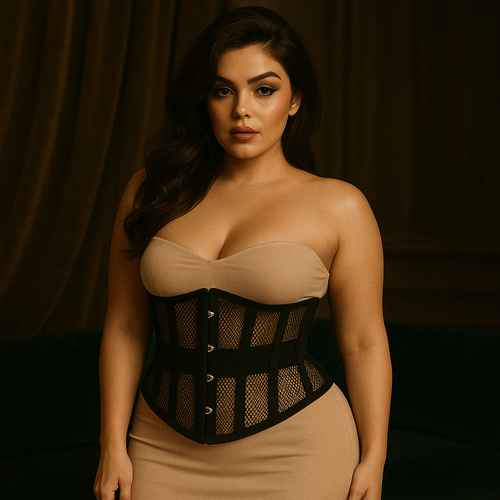 Black Cotton Mini Cincher Mesh corset