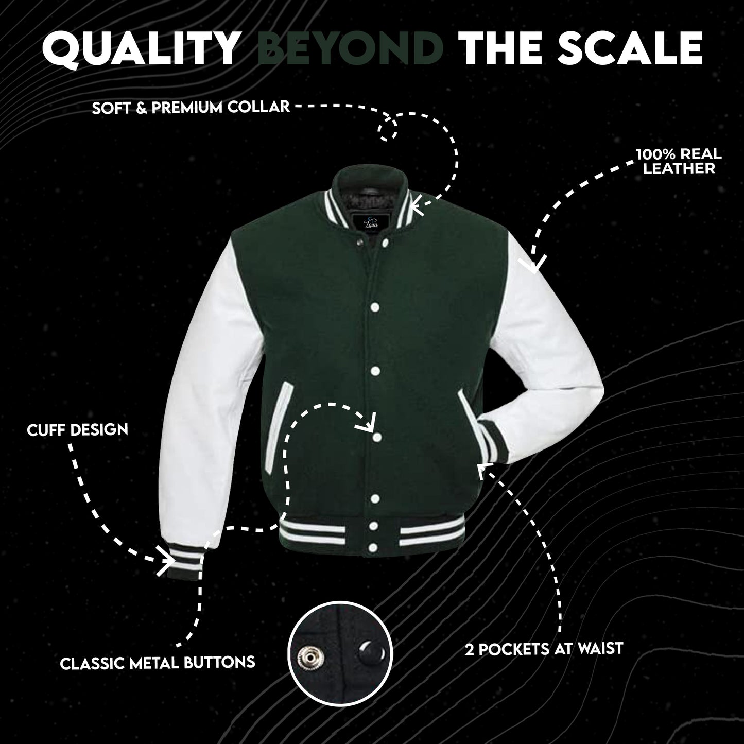 Varsity Baseball Jacket, Bomber Jacket with Real Leather Sleeves