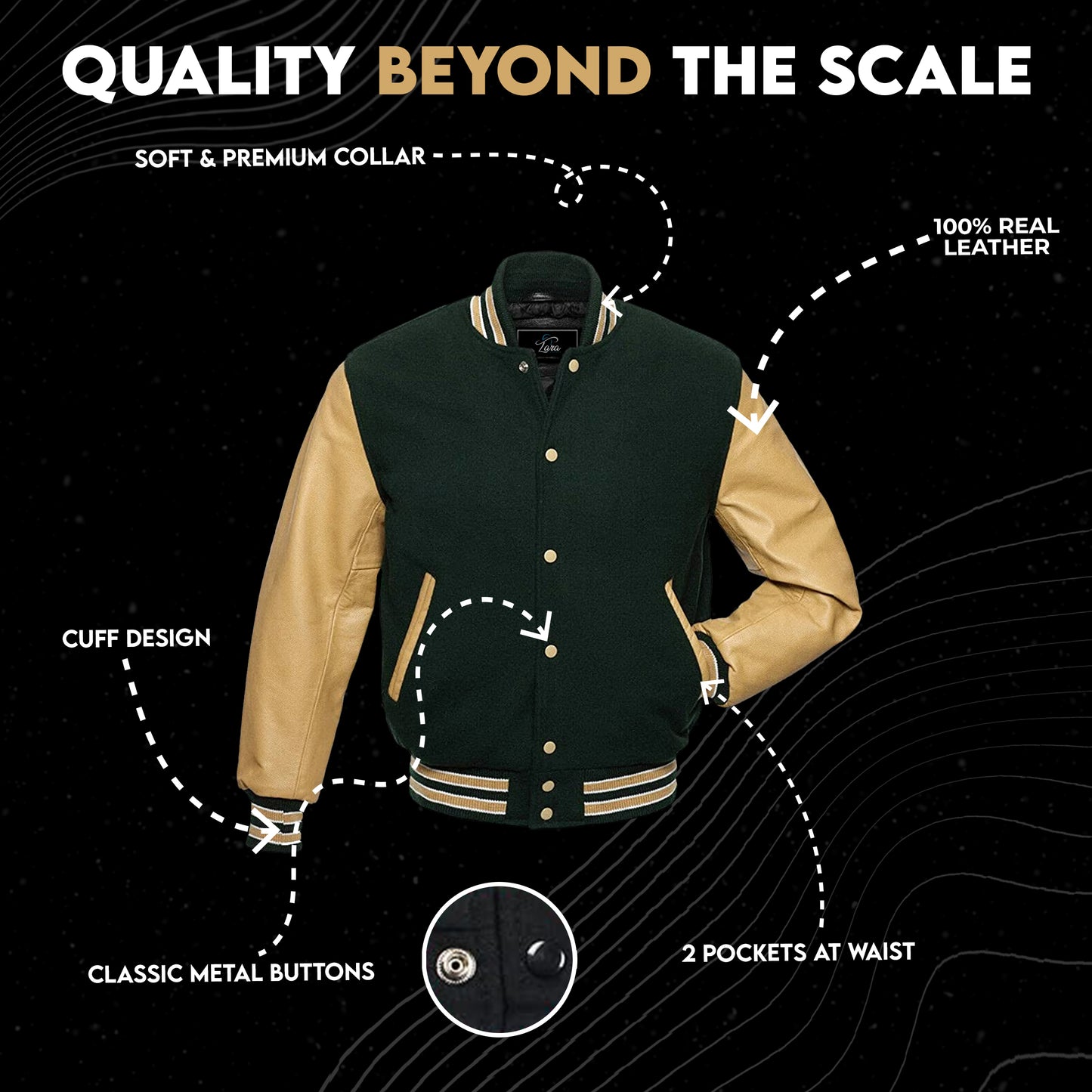 Varsity Baseball Jacket, Bomber Jacket with Real Leather Sleeves