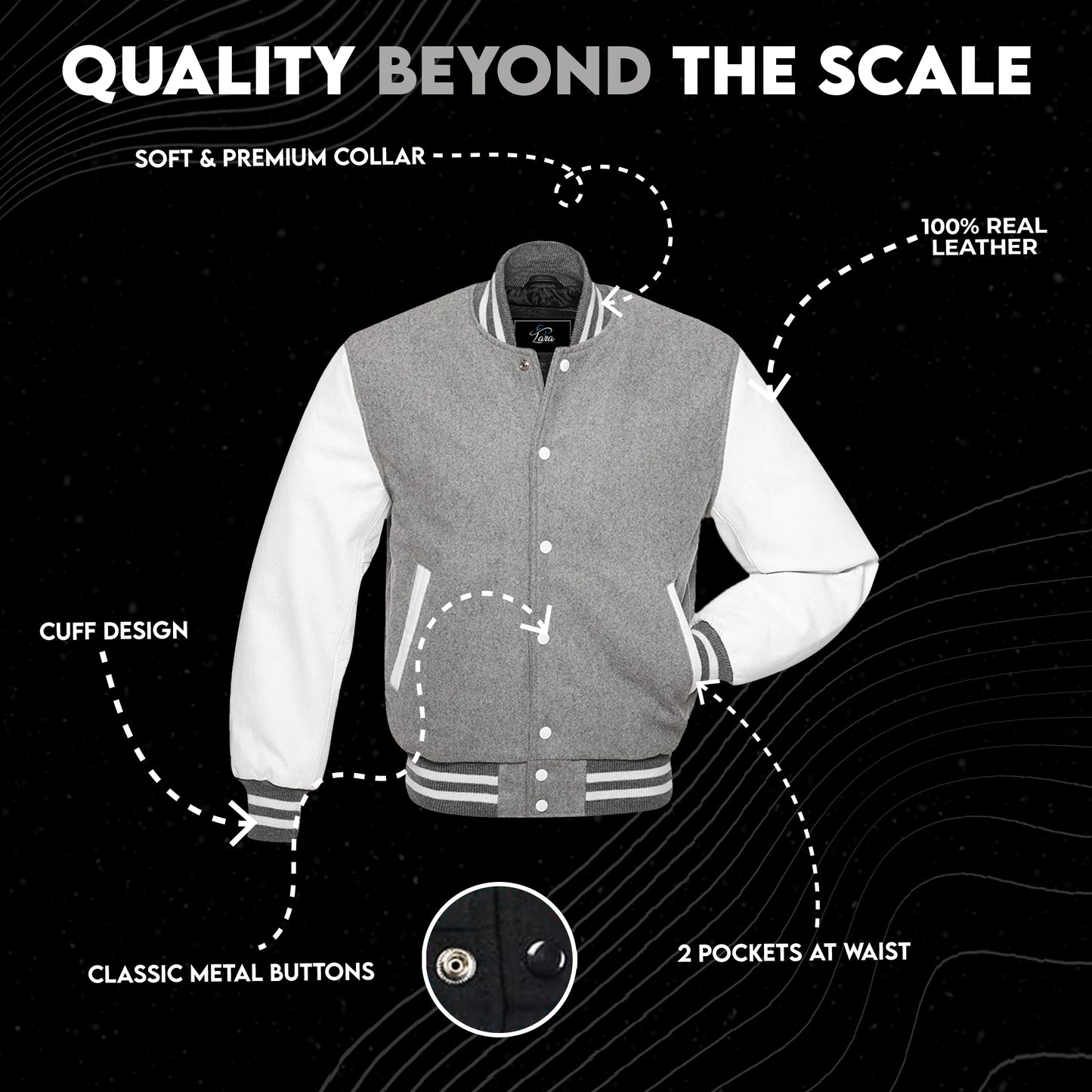 Varsity Letterman College Wool Jacket with Real Leather Sleeves