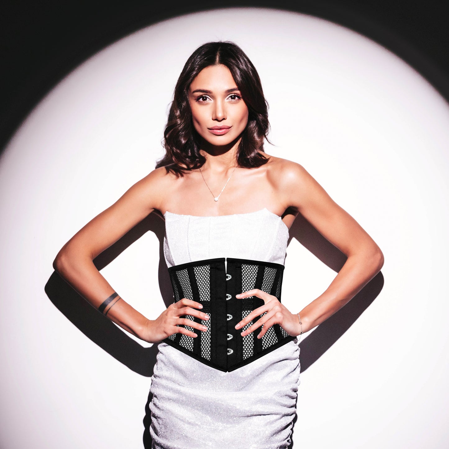 Black Cotton Mini Cincher Mesh corset