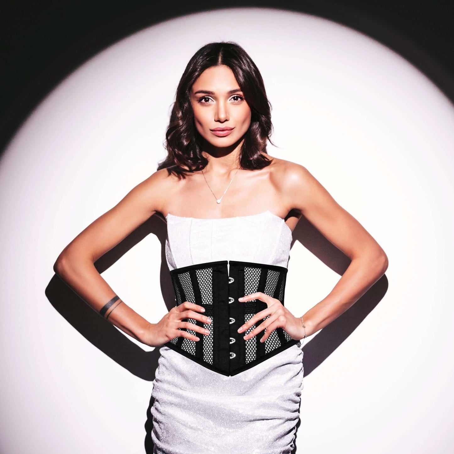 Black Cotton Mini Cincher Mesh corset