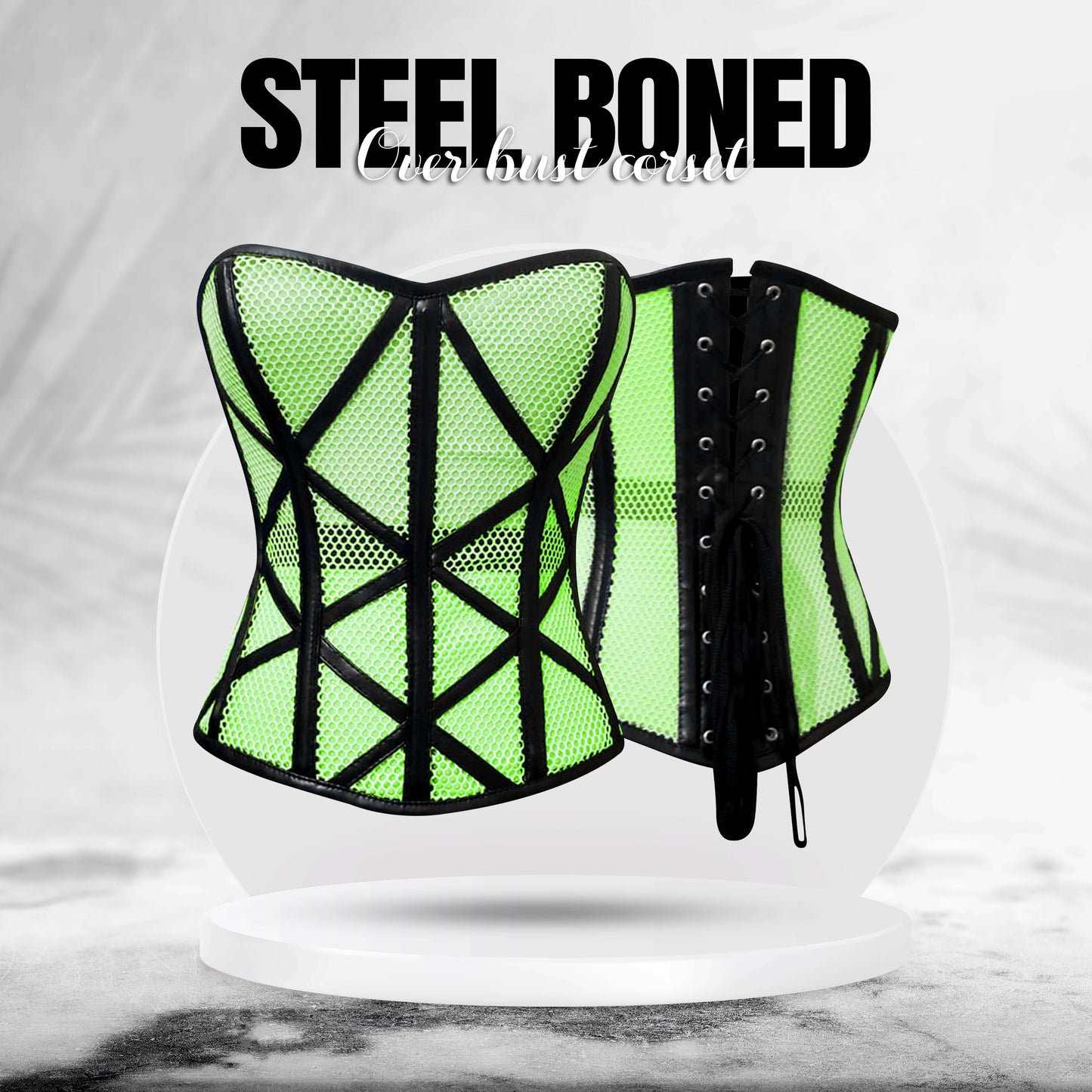 Stylish Overbust Faux/Fishnet Steel boned Corset