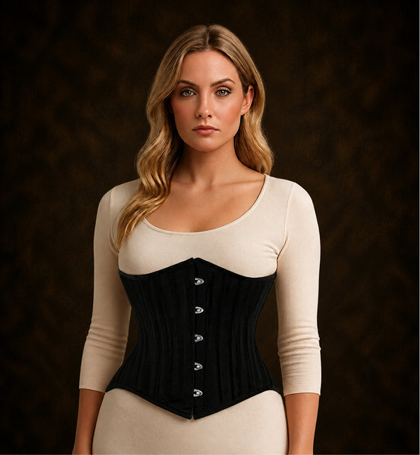 Black Brocade Lined Under bust Steel Boned Corset