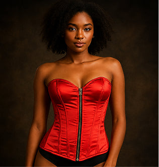 Handmade Red Satin Steel Boned OverBust Corset
