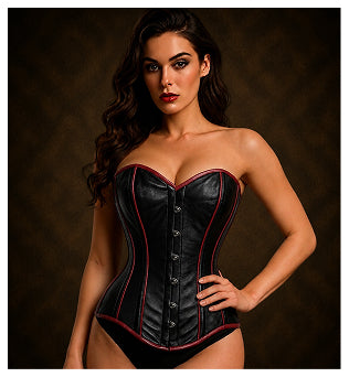 Real Leather Steel Boned Overbust corset w/ Front usk closure