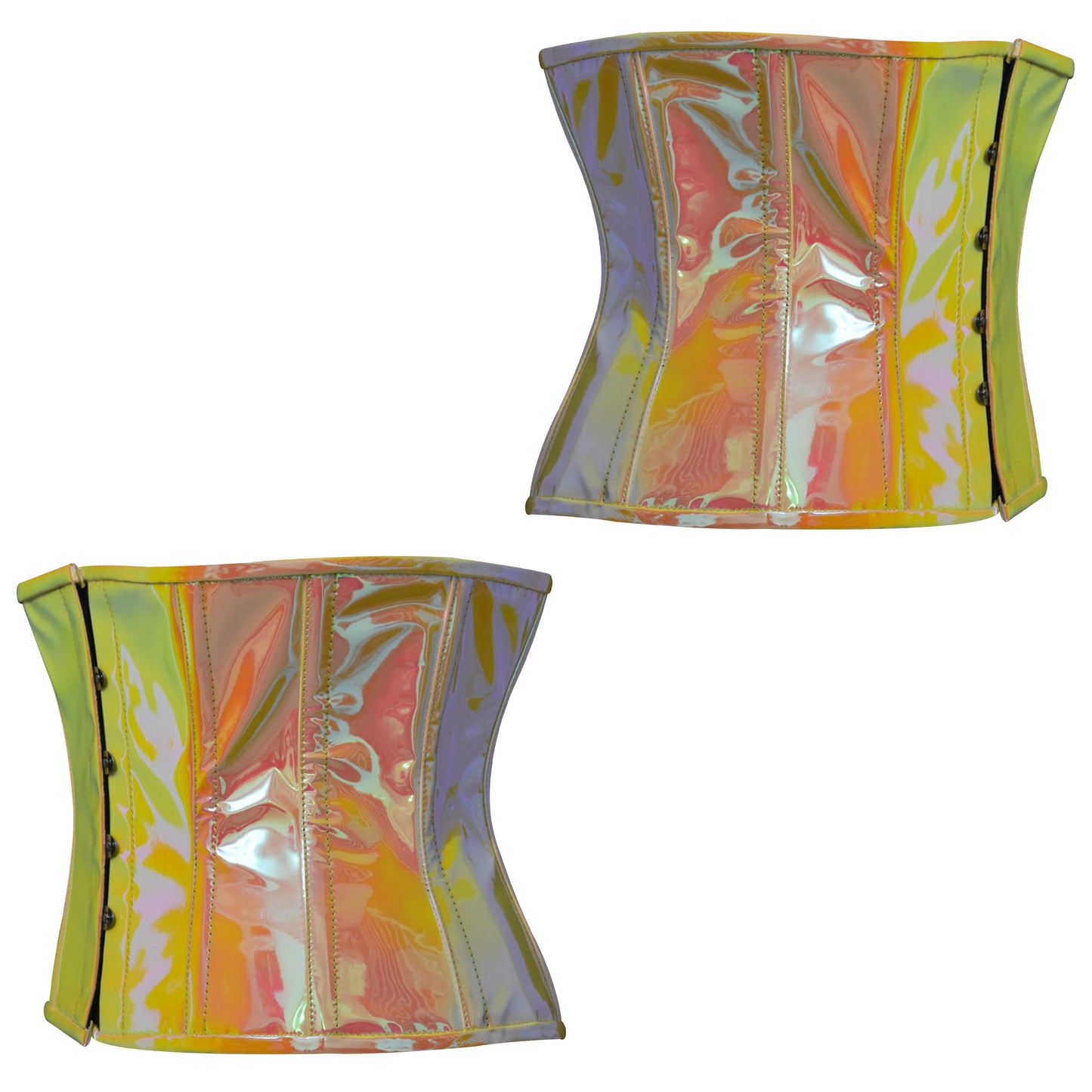 Steel Boned Underbust Holographic Corset in Yellow/Pink