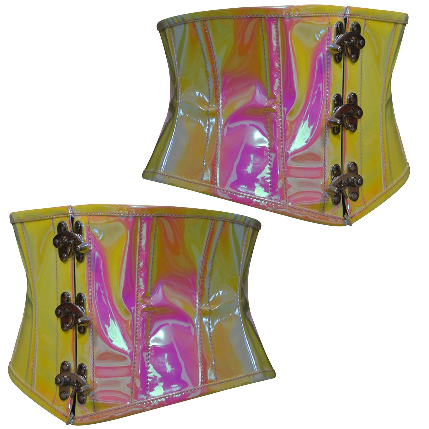 Yellow/Pink Holographic Steel Boned Mini Cincher