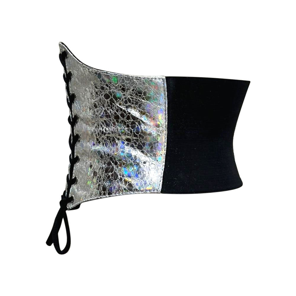 Silver crackle PVC Waist Training Corset Belt - Short torso