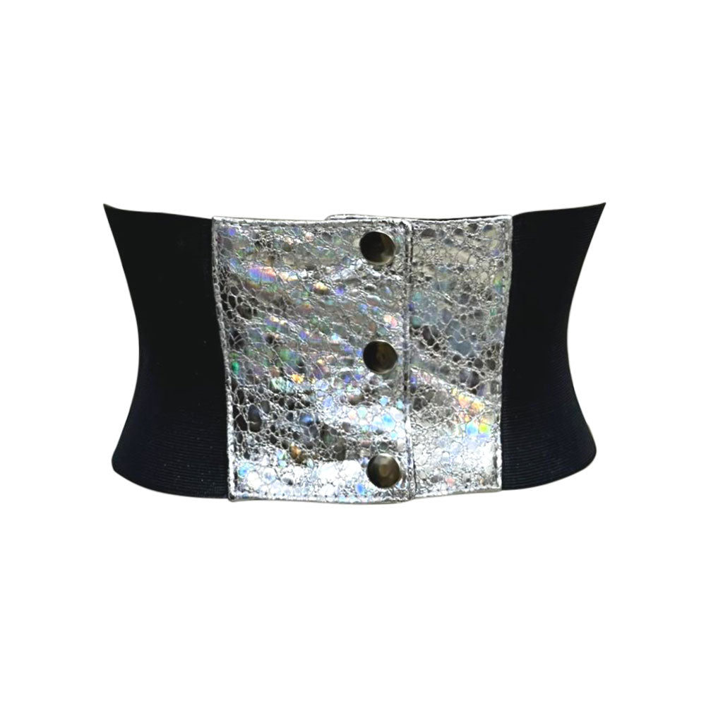 Silver crackle PVC Waist Training Corset Belt - Short torso