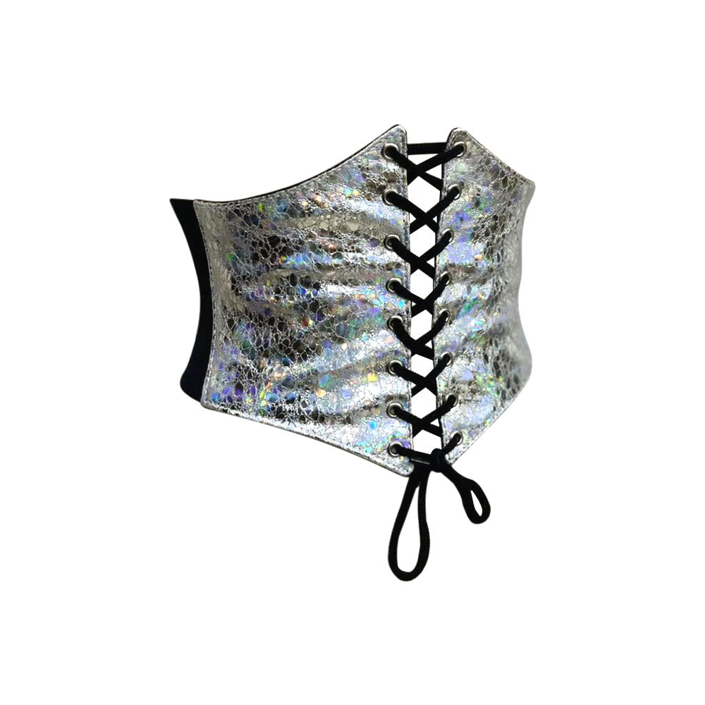 Silver crackle PVC Waist Training Corset Belt - Short torso