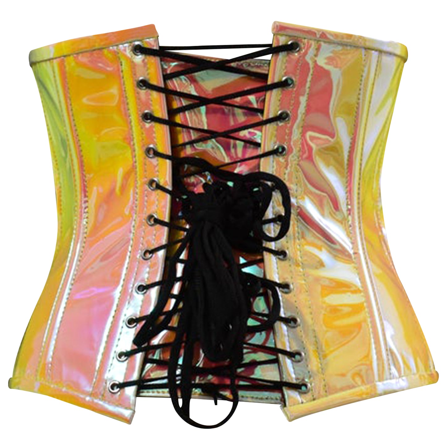 Steel Boned Underbust Holographic Corset in Yellow/Pink