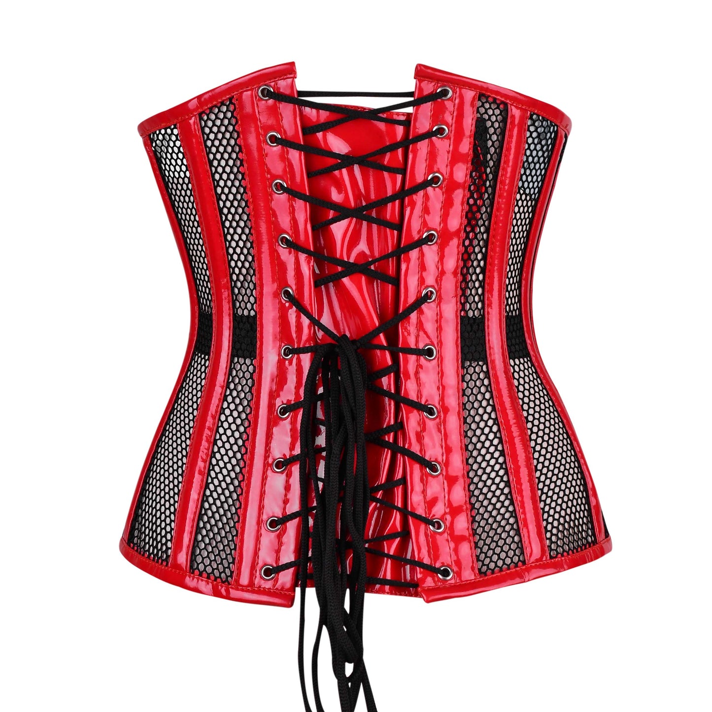 Red Mesh & Leather Over Bust Corset