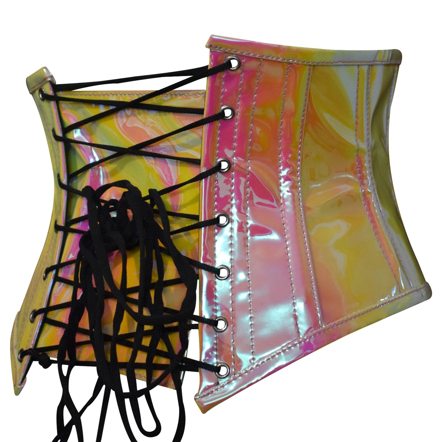 Yellow/Pink Holographic Steel Boned Mini Cincher