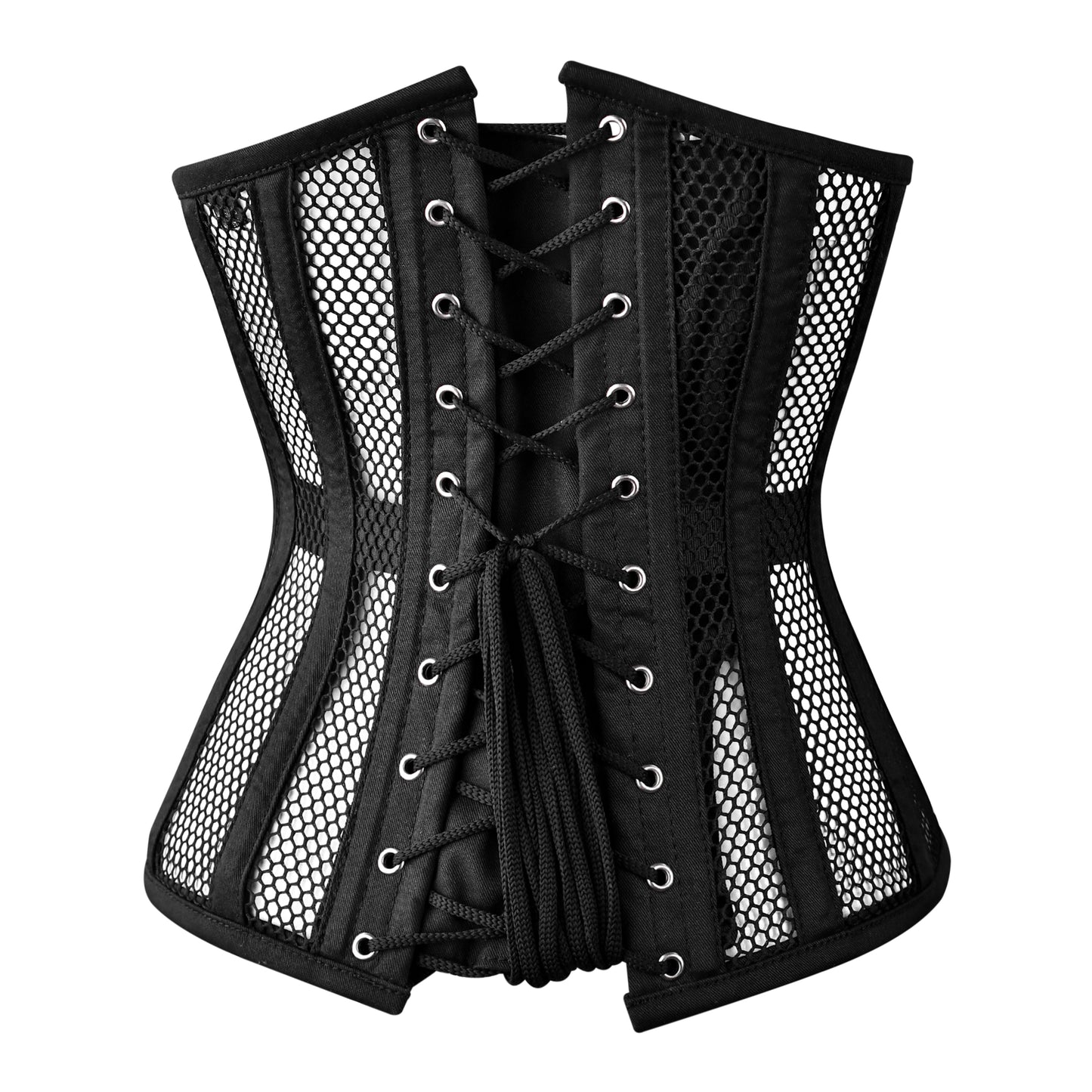 Short Torso Cotton Under bust Steel Boned Corset w/ Fishnet