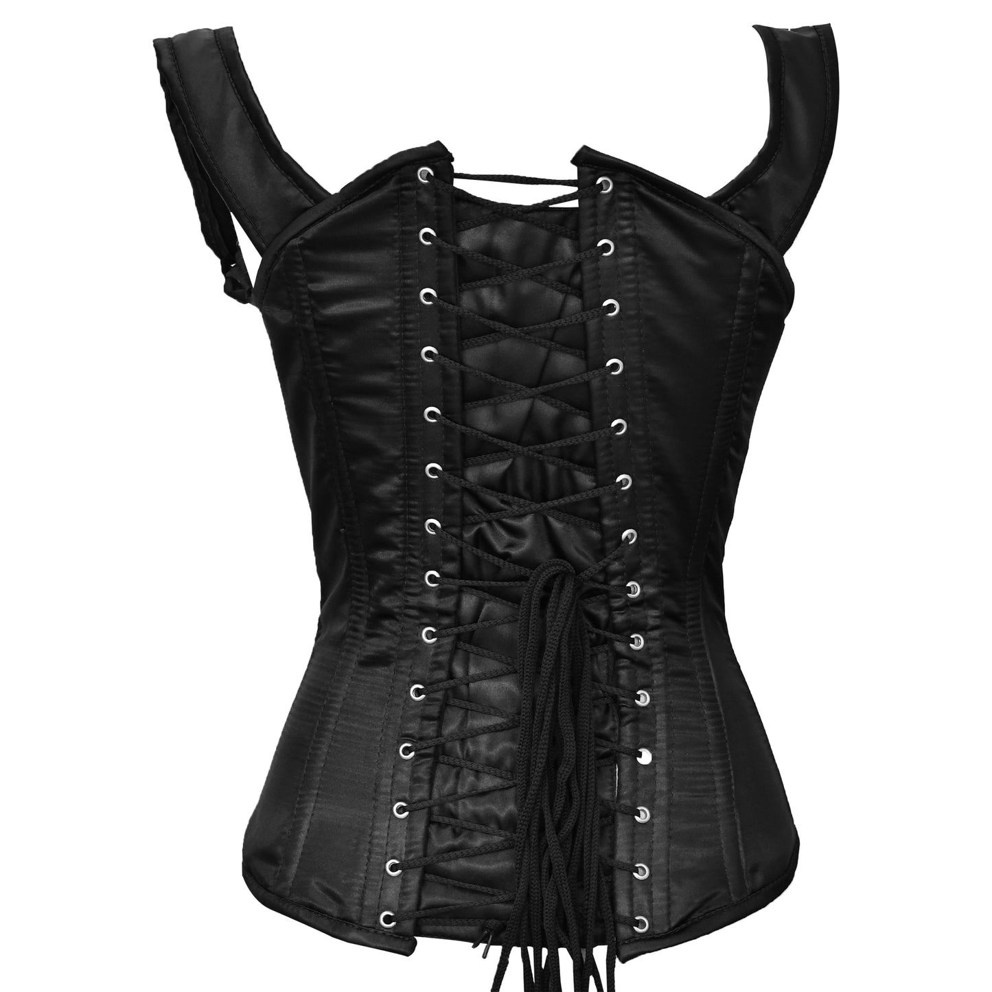Black Satin Steel Boned Under bust corset w/ Shoulder Straps