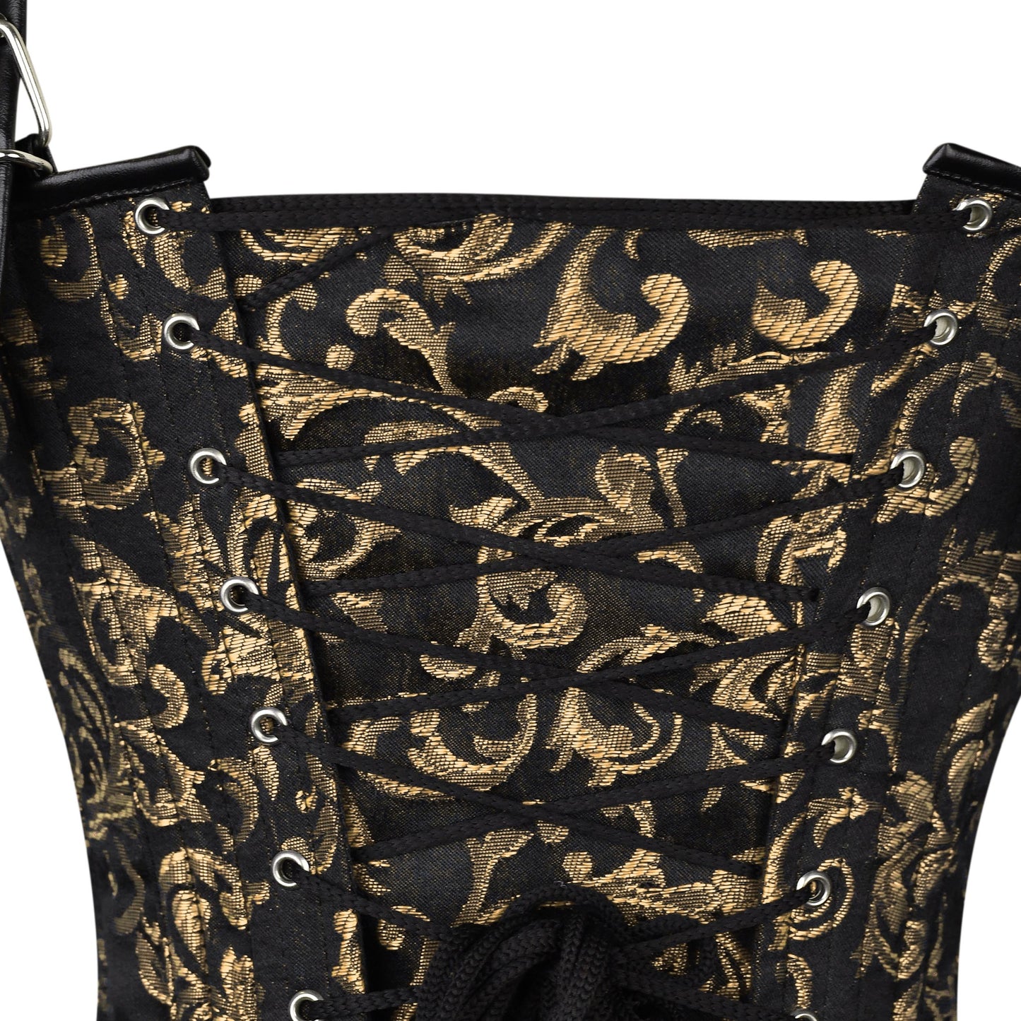 Black & Gold Brocade Corset with Shoulder Straps