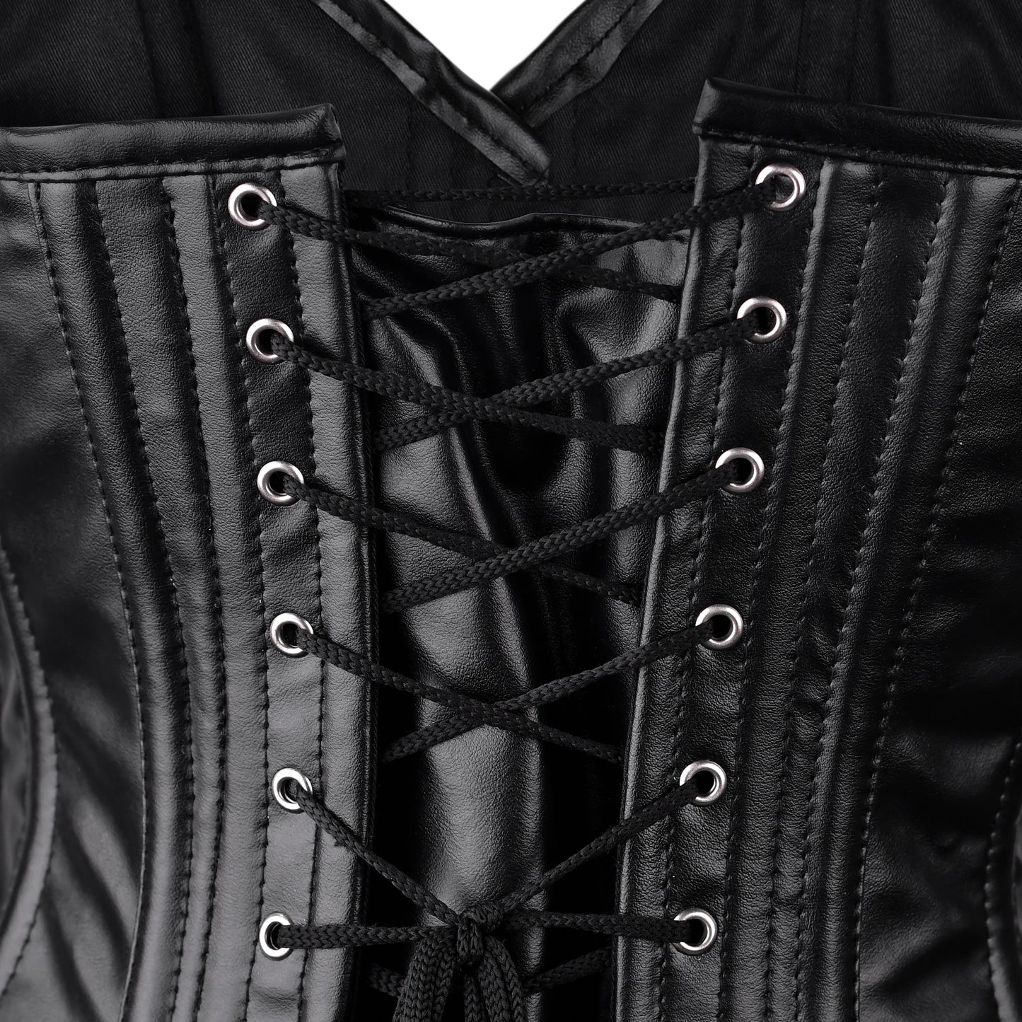 Handmade Black Faux Leather Steel Boned Overbust Corset