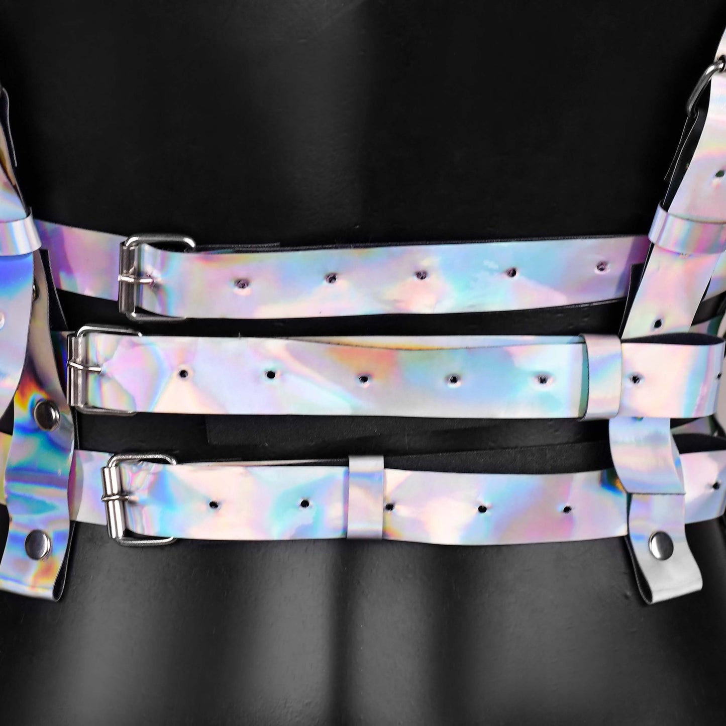 Holographic Leather Strappy Harness