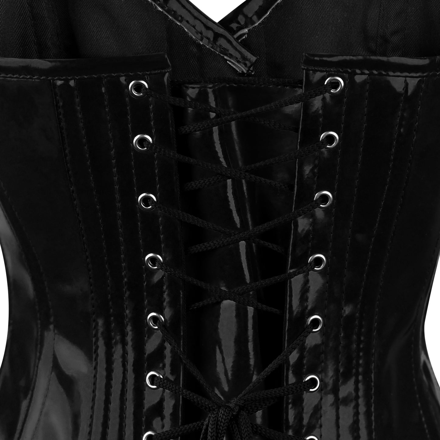 Handmade Black Patent PVC Steel Boned OverBust Corset