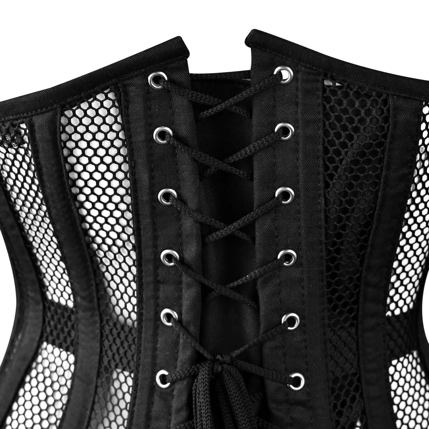 Short Torso Cotton Under bust Steel Boned Corset w/ Fishnet