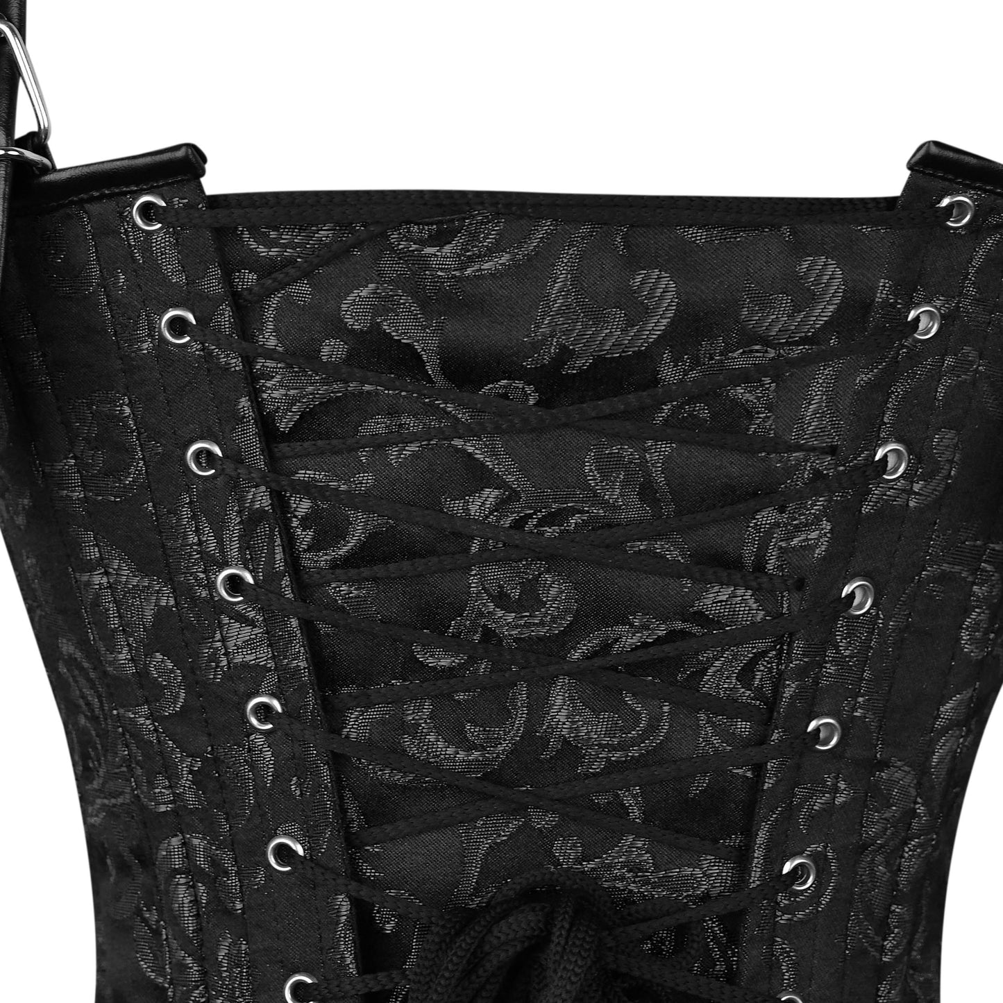 Black Brocade Corset with Shoulder Straps