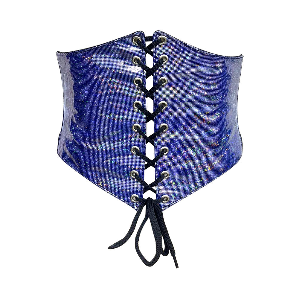 Blue Glitter Waist Trainer short torso - Corset Belt