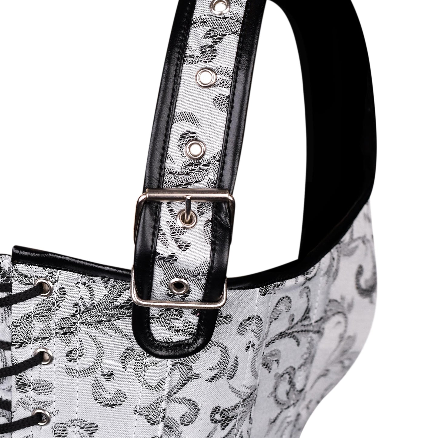 White & Silver Brocade Corset with Shoulder Straps