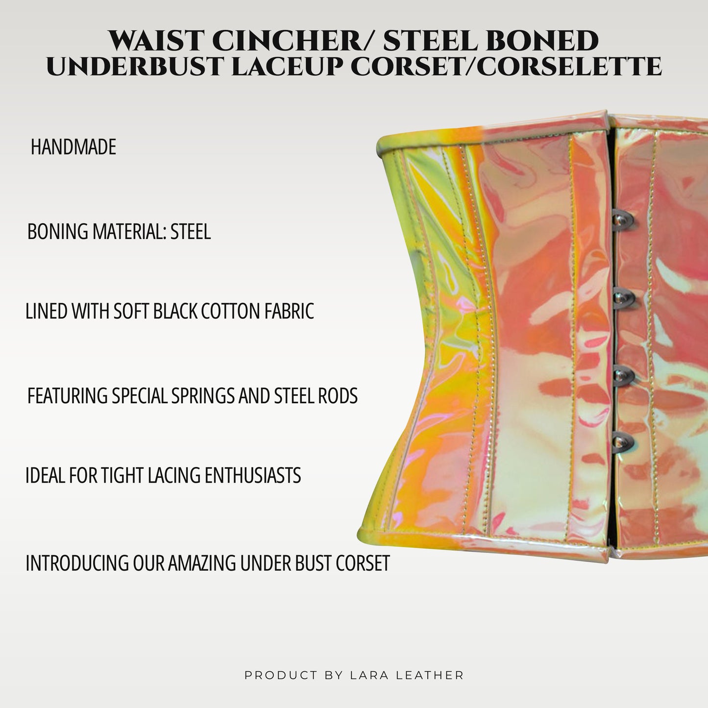 Steel Boned Underbust Holographic Corset in Yellow/Pink