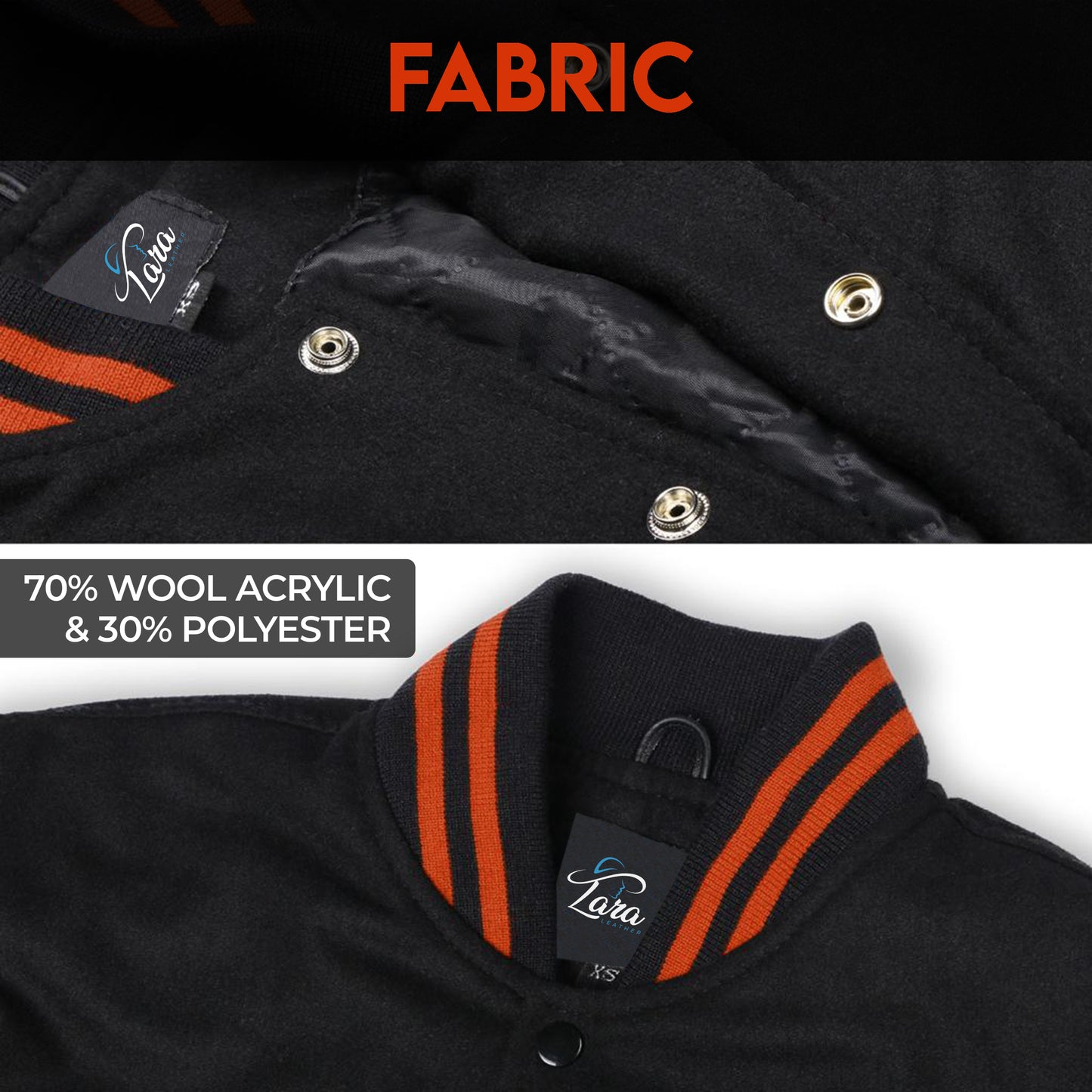 Black Baseball Jacket, Varsity Jacket with Real Leather Sleeves