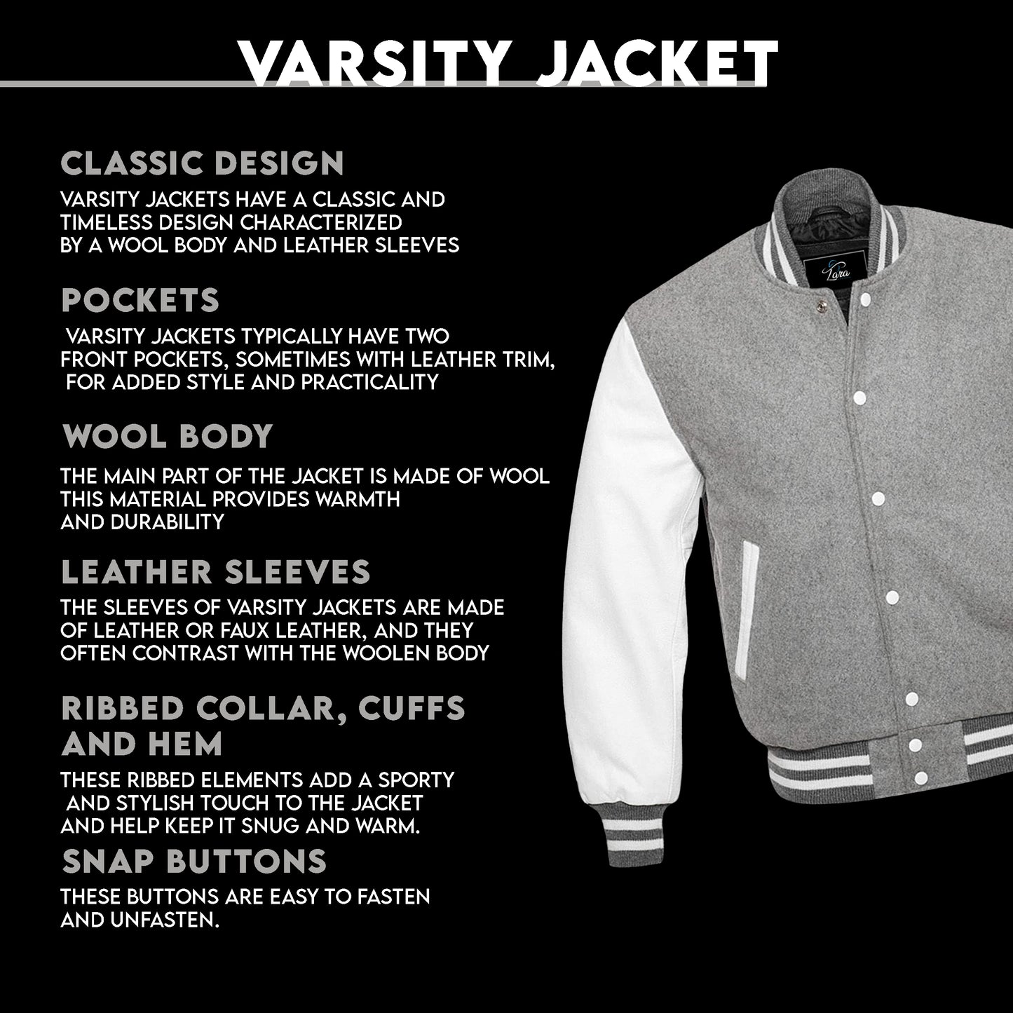 Varsity Letterman College Wool Jacket with Real Leather Sleeves