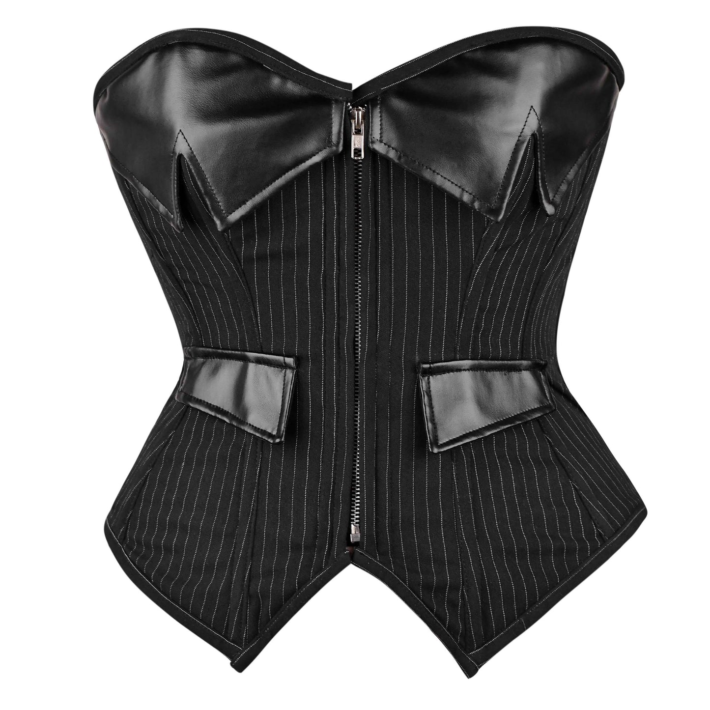 Black Pinstripe Leather Accent Corset