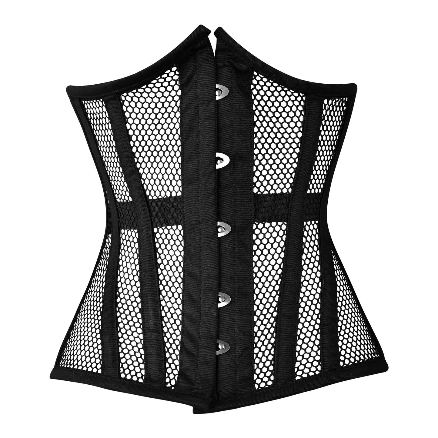 Short Torso Cotton Under bust Steel Boned Corset w/ Fishnet