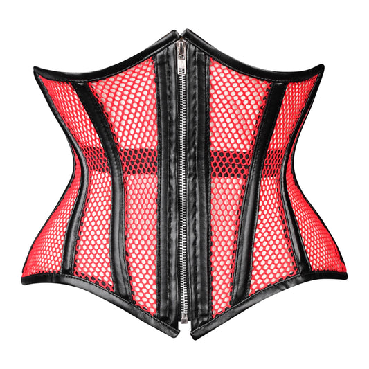 Red & Black Mesh Zip-Up Corset