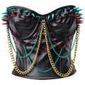 Steampunk steel boned faux leather bustier with bullet spikes, offering waist reduction and back support, perfect for creating a flattering silhouette.