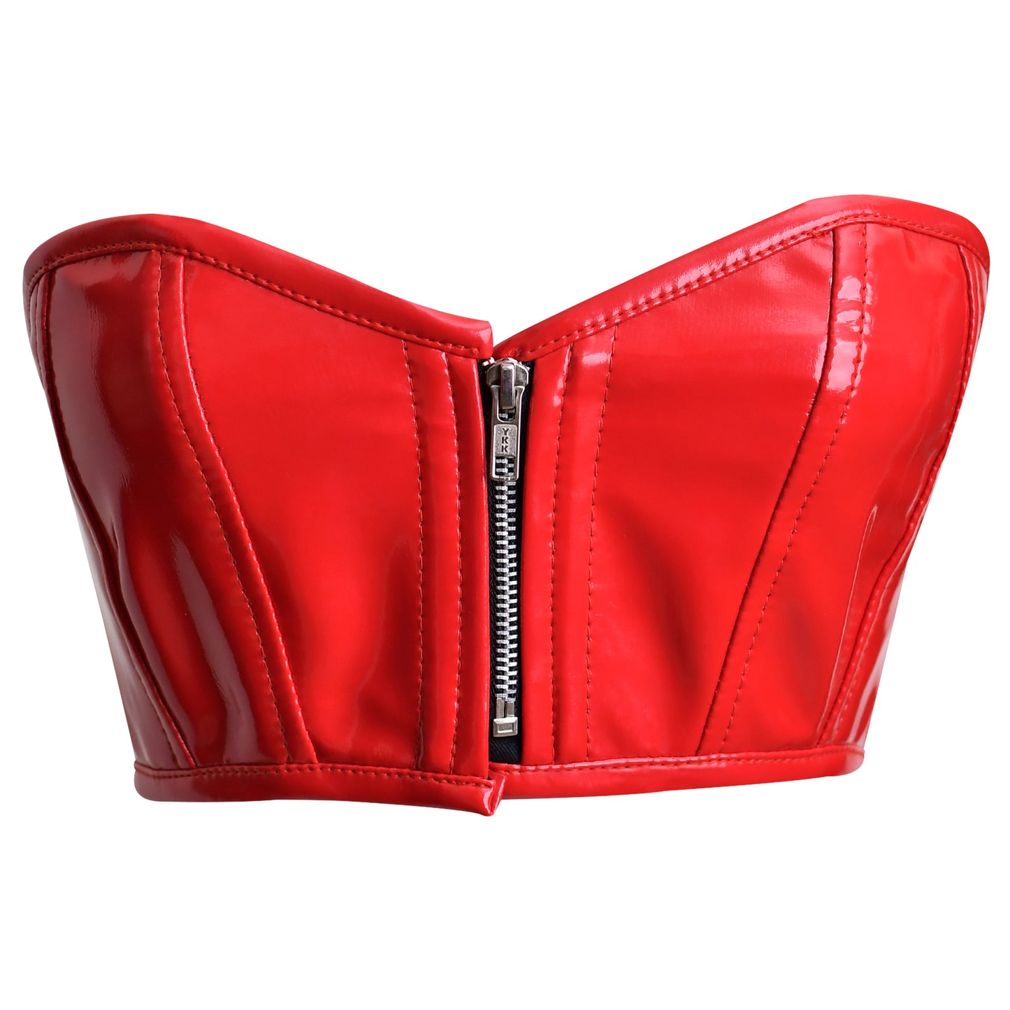Handmade Y2k Black PVC Bustier Top w/Front Zipper