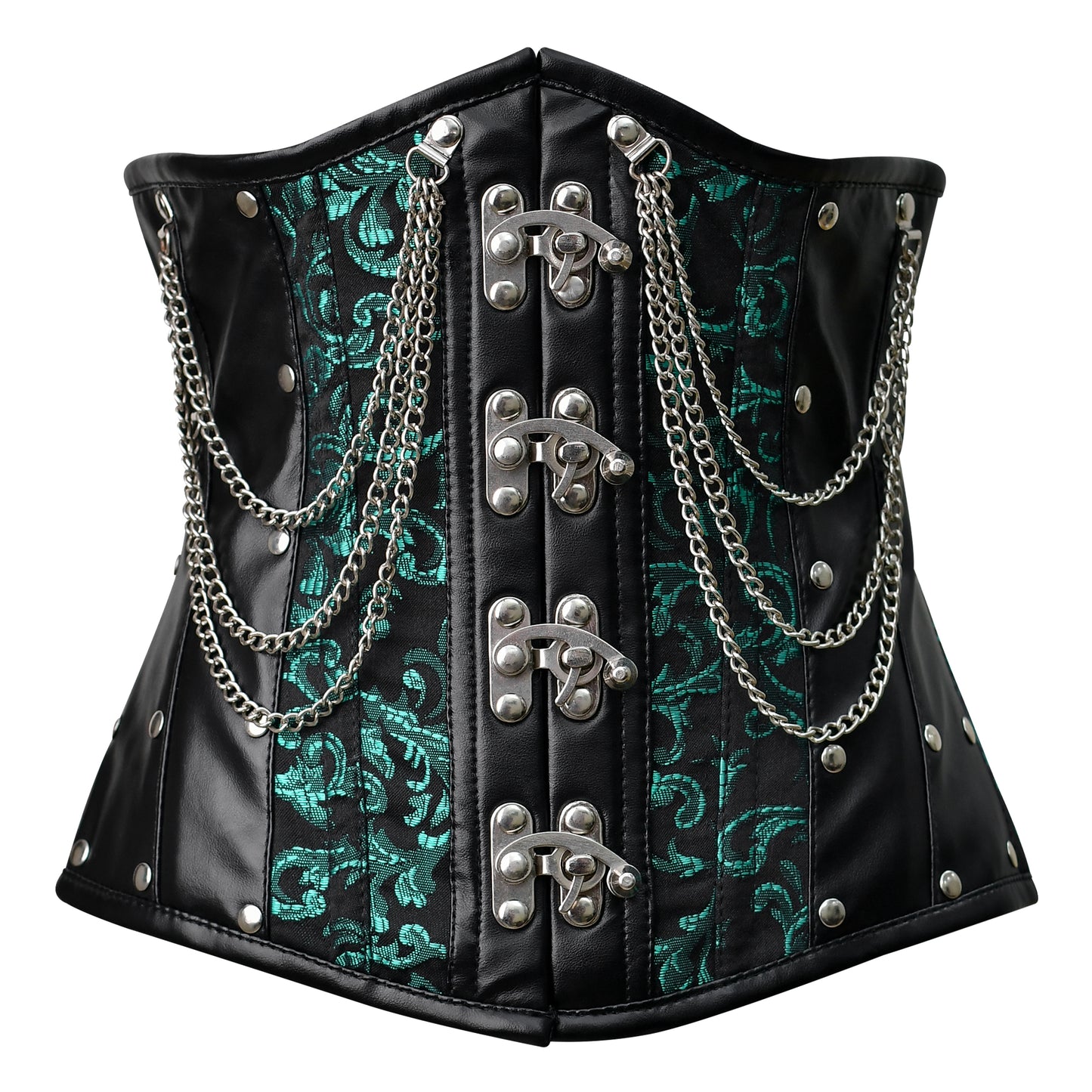 Green Brocade Lace-up corset/ Steel Boned Underbust- Shapwear
