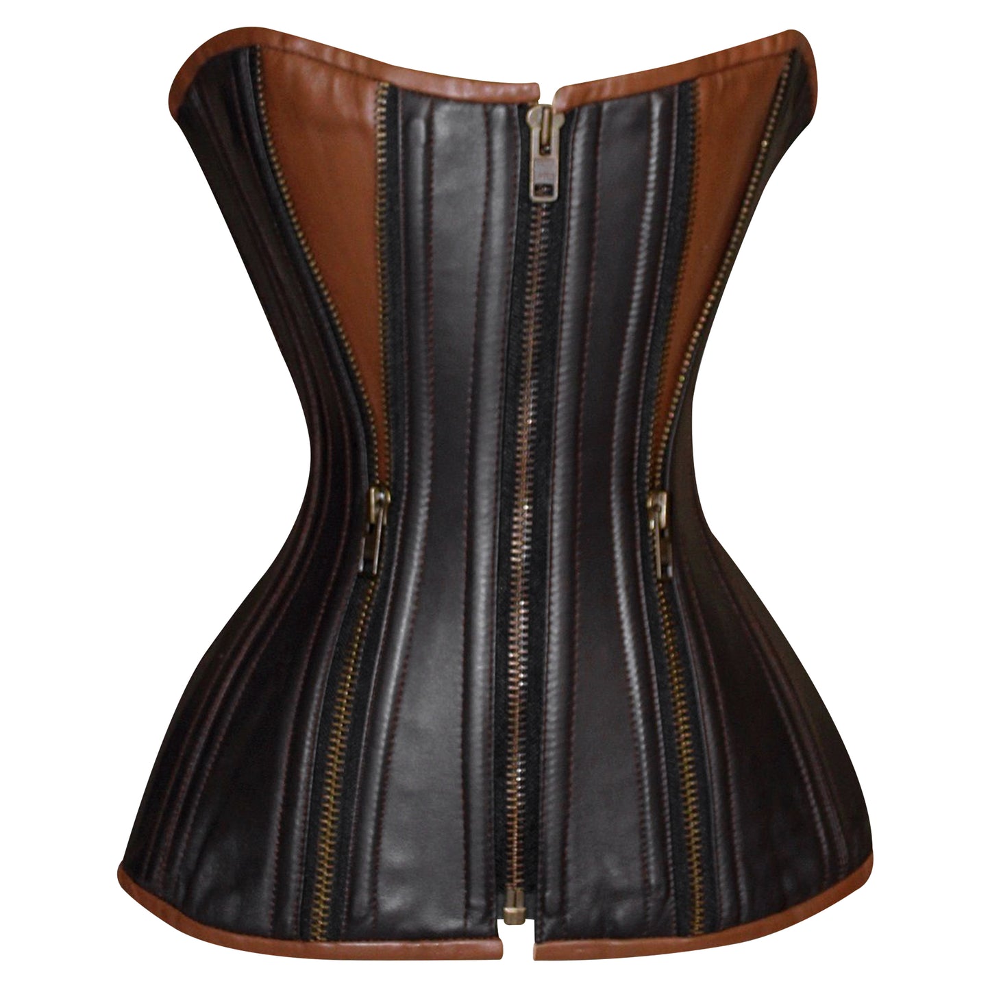 Steel Boned Real Leather Halfbust corset w/ Front Zipper