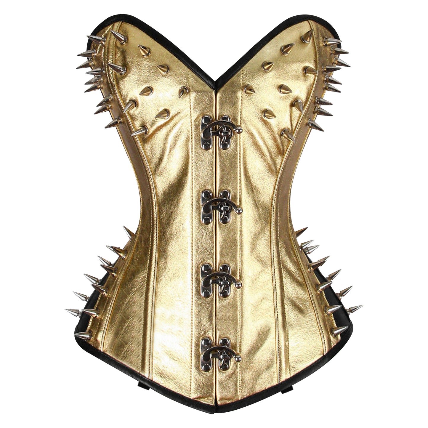 Gold Leather Steampunk Steel Boned Overbust Corset